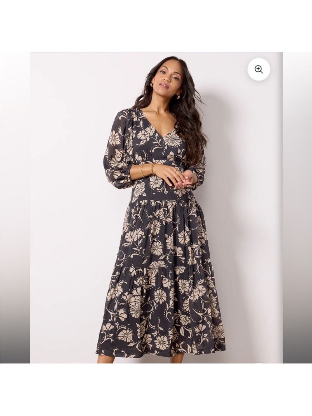 Z Supply Black Maxi Dress with Cream Floral Print